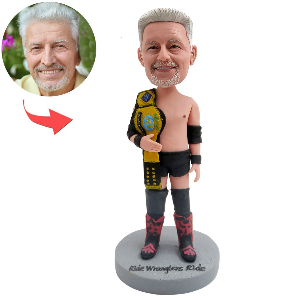 Champion de boxe Bobblehead personnalisé avec ceinture dorée