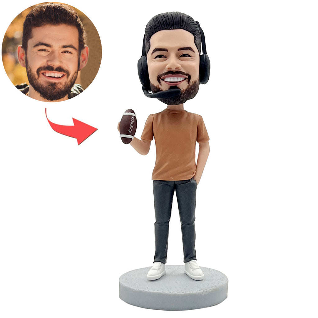 Commentateur de jeu de rugby Bobblehead personnalisé