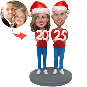 Bonne année cadeau de Noël Couple personnalisé Bobblehead