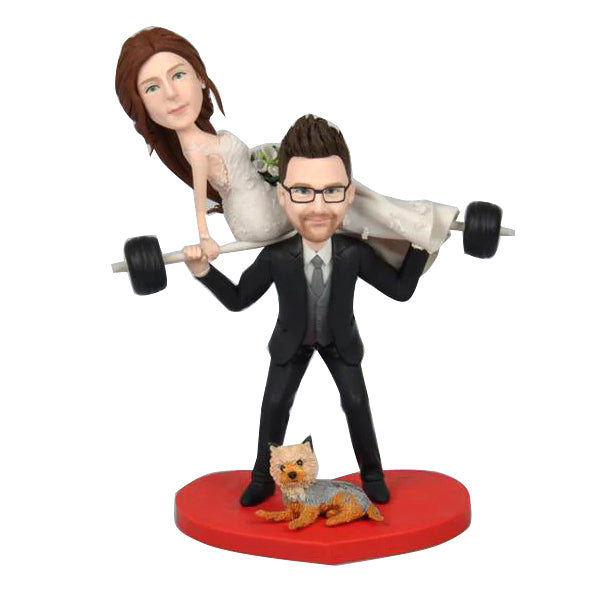 Couples d'haltérophilie bobbleheads personnalisés avec animal de compagnie