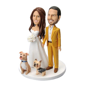 Couple de mariage coutume bobbleheads avec animaux de compagnie