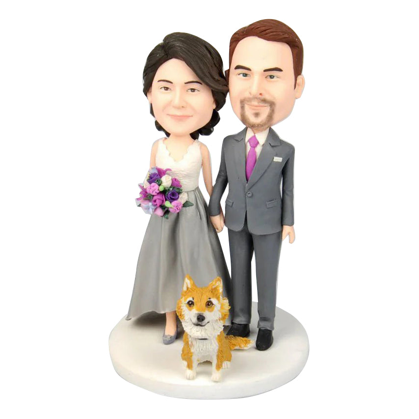 Couples de mariage personnalisés bobblehead avec animal de compagnie