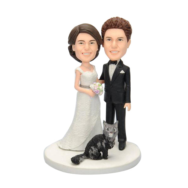 Couple de mariage personnalisé Bobblehead Doll avec chat