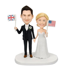 Couple de mariage personnalisé Bobblehead avec drapeau national