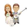 Couple de mariage personnalisé Bobblehead avec chat et guitare