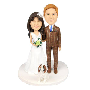 Couple de mariage personnalisé Bobblehead avec un chien