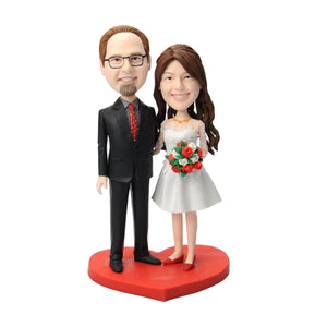 Couple de mariage personnalisé Bobblehead avec des fleurs