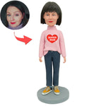 Bobblehead maman personnalisée en pull rose