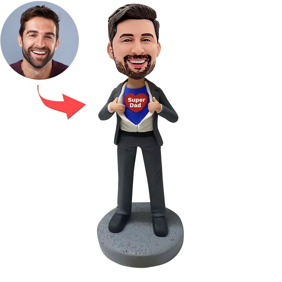 Bobblehead de super papa personnalisé en costume d'affaires