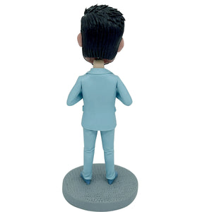 Bobblehead de super papa personnalisé en costume bleu