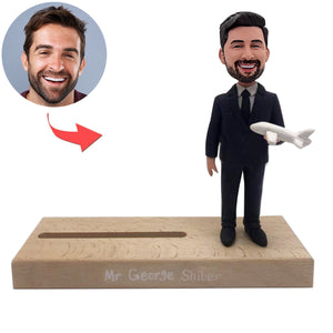 Capitaine personnalisé Bobblehead Card Porte-carte avec modèle d'avion