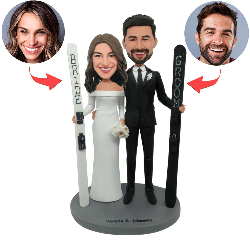 Bobblehead personnalisé pour couple de mariage avec planche à roulettes