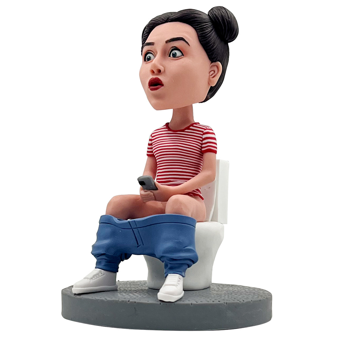 Bobbleheads personnalisés Les femmes humoristiques s’assoient sur les toilettes