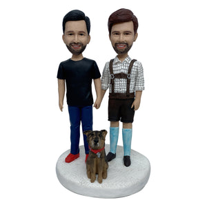 Deux meilleurs amis bobblehead avec animal de compagnie