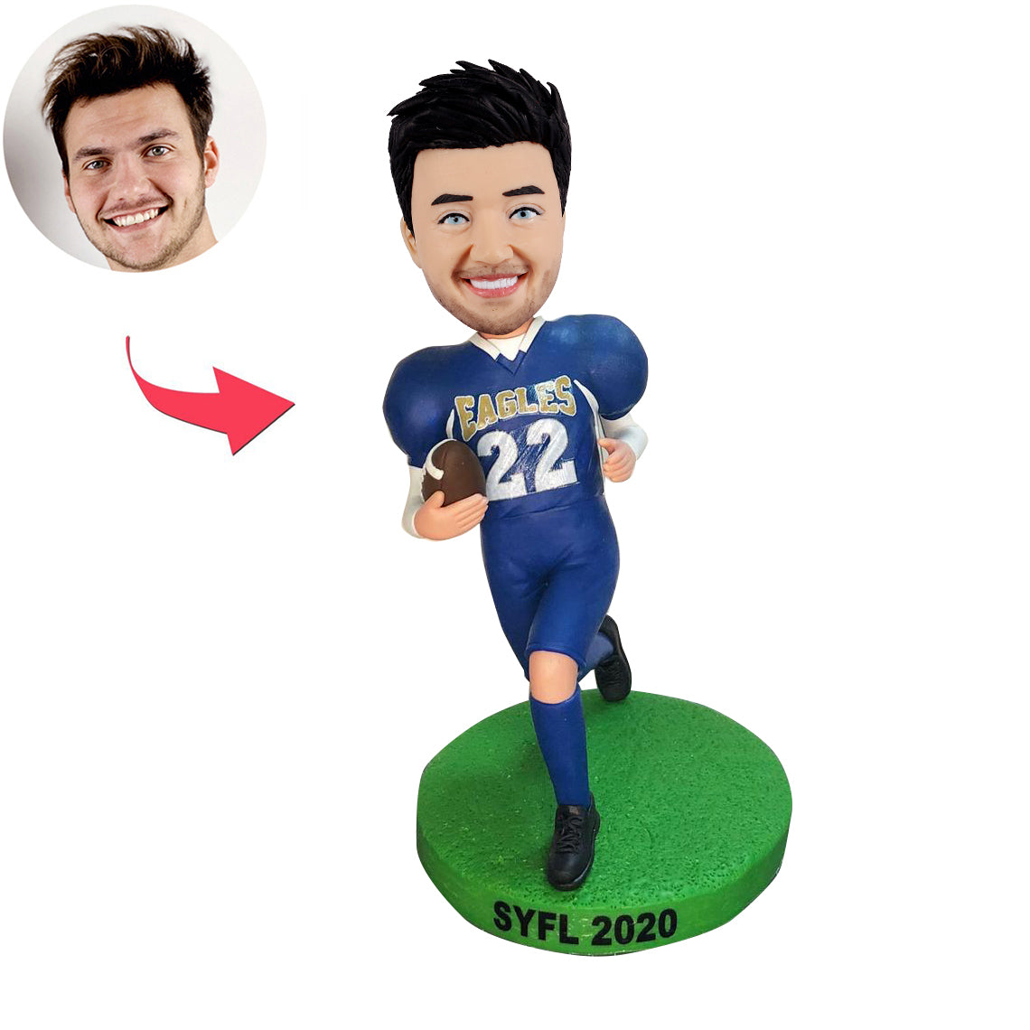 Tête de bobble de football américain personnalisée